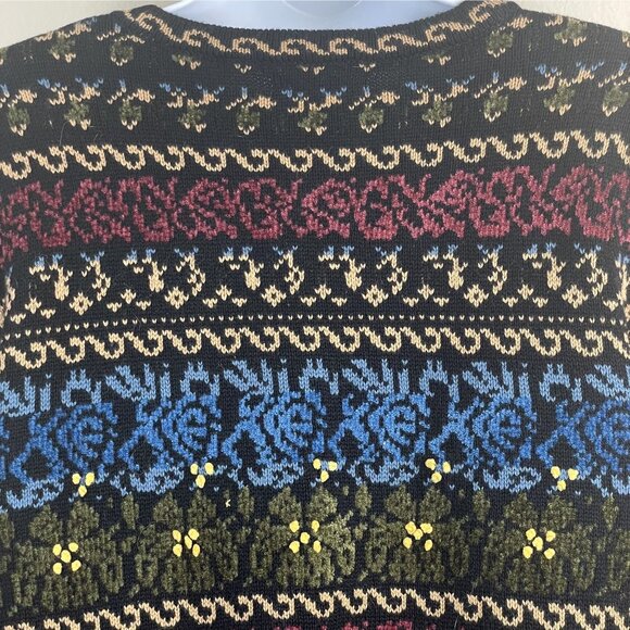 Appleseeds Vintage Apres Ski Dark Fair Isle Sweater Large Chenille Cardigan Cozy - Picture 8 of 13